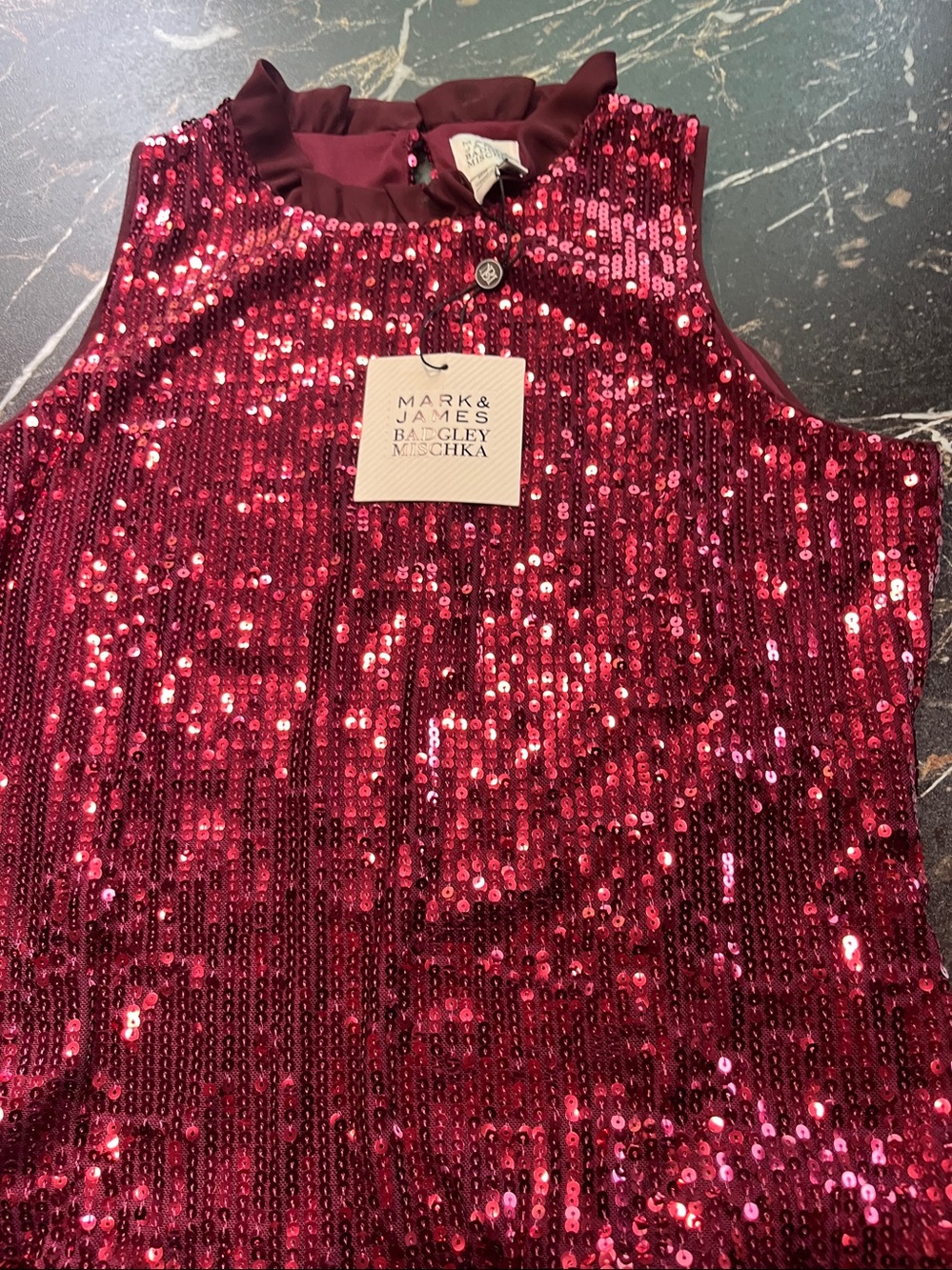 Mark & James /Badgley Mischka Burgundy Sequin Ruffle Top size medium  NWT